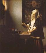 Jan Vermeer Woman Holing a Balance (mk08) oil on canvas